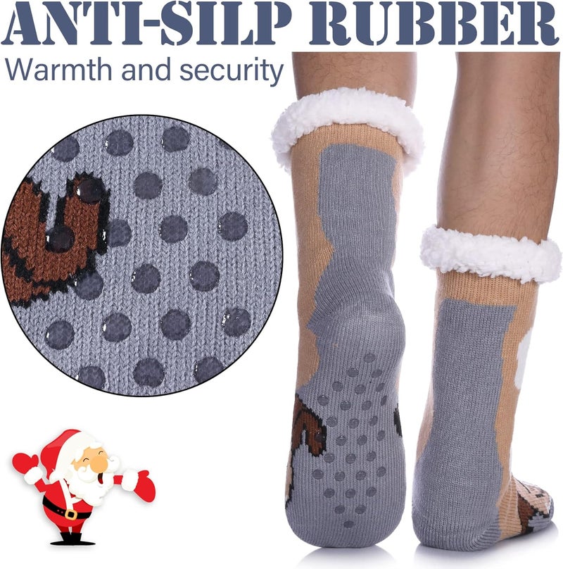 LINEMIN Mens Warm Slipper Socks Soft Cozy Fuzzy Fleece-Lined Winter Non Slip Indoor Christmas Socks - Image 3